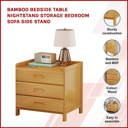 Bamboo Bedside Table Nightstand Storage Bedroom Sofa Side Stand V63-838181