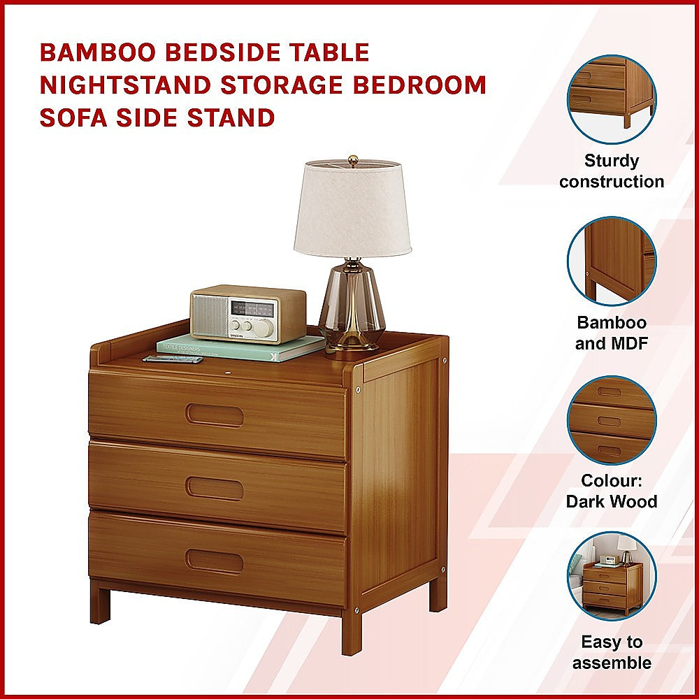 Bamboo Bedside Table Nightstand Storage Bedroom Sofa Side Stand V63-838191