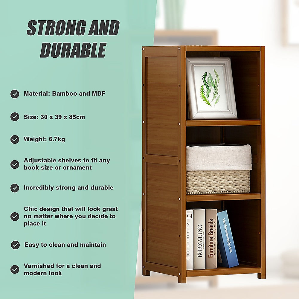 Bamboo Adjustable 3-Shelf Bookcase - Display Storage Rack Stand for Living Room, Bedroom, Office or Home Decor V63-838201