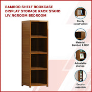 Bamboo 4-Shelf Bookcase - Adjustable Display Storage Rack Stand for Living Room, Bedroom, Office or Home V63-838211
