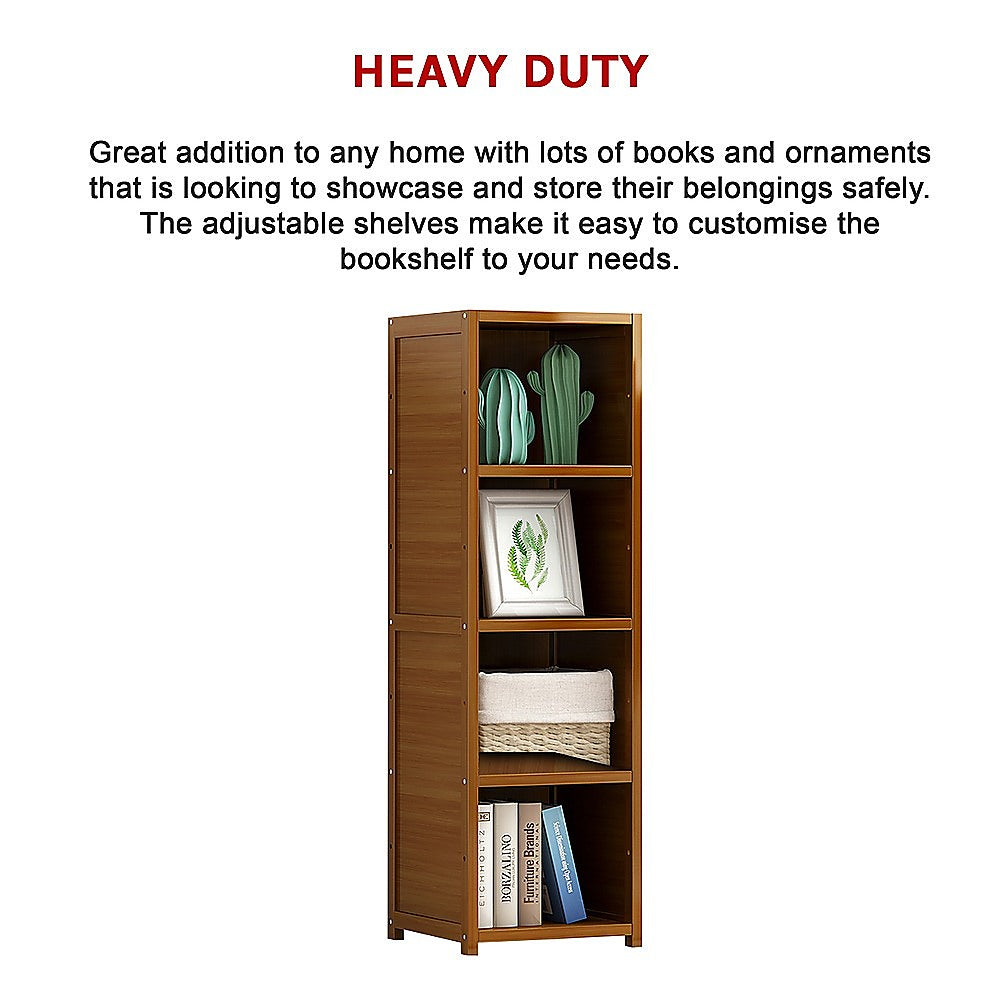 Bamboo 4-Shelf Bookcase - Adjustable Display Storage Rack Stand for Living Room, Bedroom, Office or Home V63-838211