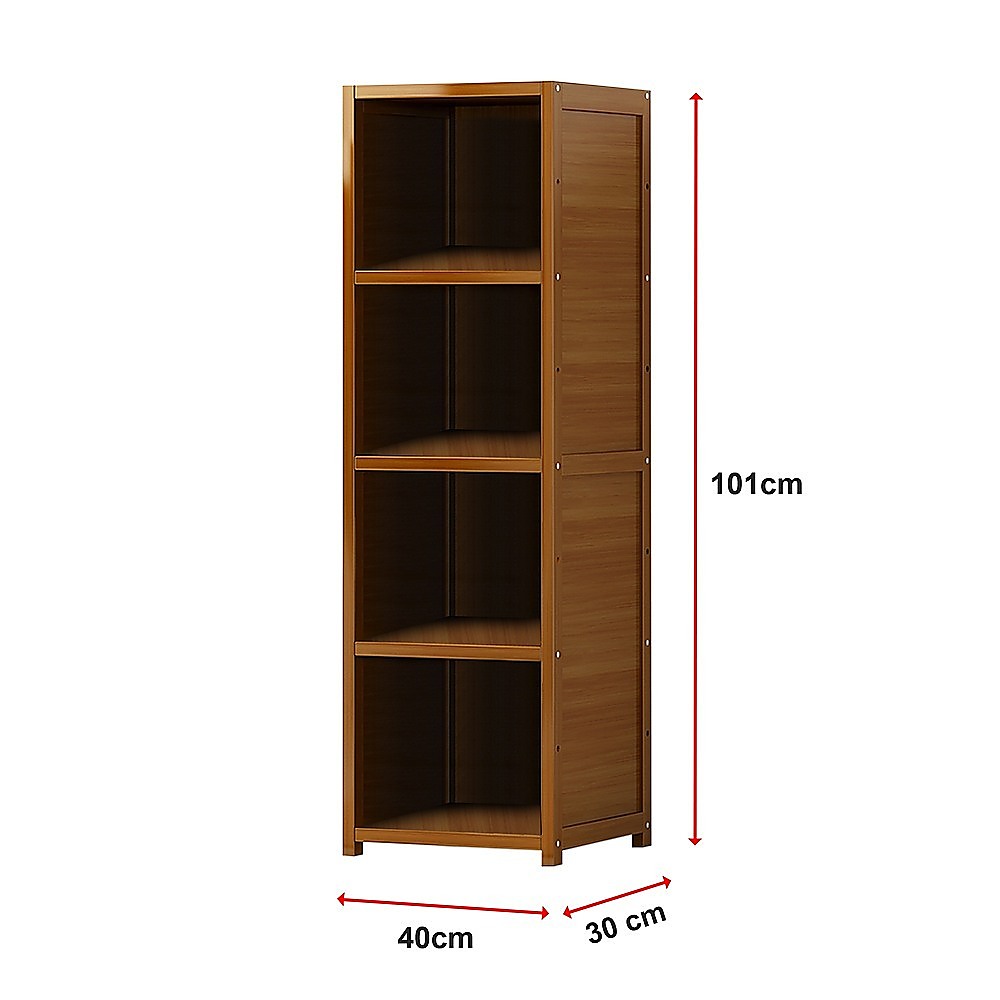 Bamboo 4-Shelf Bookcase - Adjustable Display Storage Rack Stand for Living Room, Bedroom, Office or Home V63-838211
