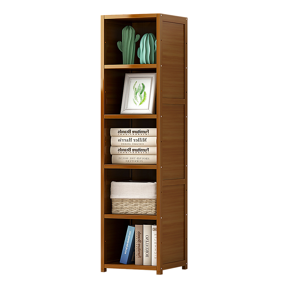Bamboo 5-Shelf Bookcase - Tall Display Storage Rack Stand for Living Room, Bedroom, Office or Home V63-838221