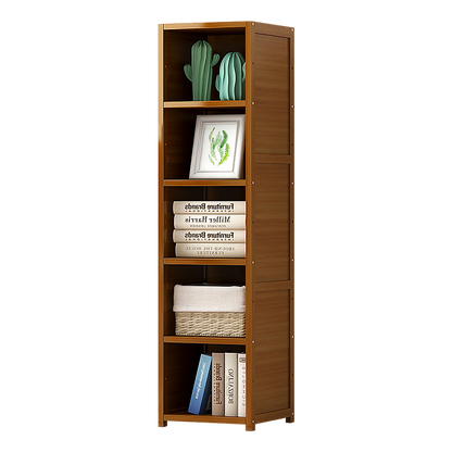 Bamboo 5-Shelf Bookcase - Tall Display Storage Rack Stand for Living Room, Bedroom, Office or Home V63-838221