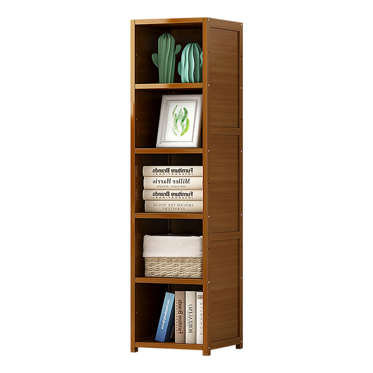 Bamboo 5-Shelf Bookcase - Tall Display Storage Rack Stand for Living Room, Bedroom, Office or Home V63-838221