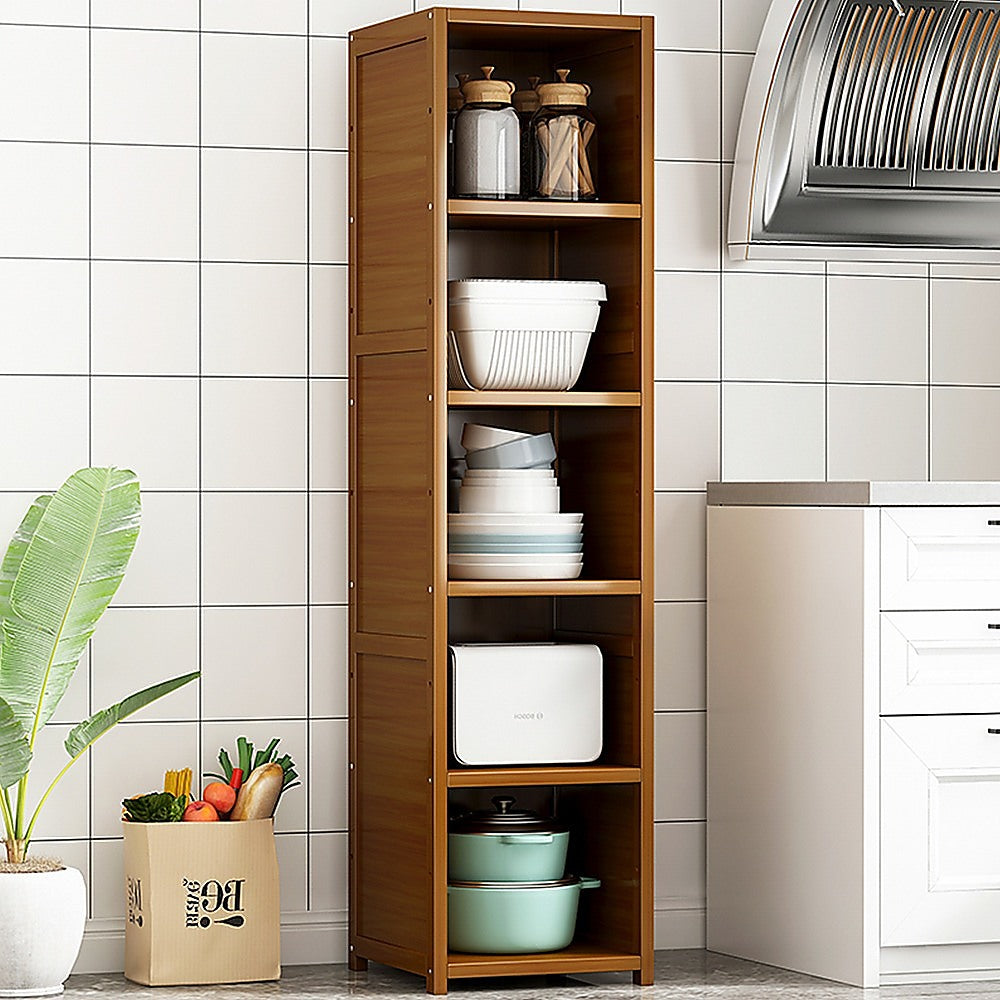 Bamboo 5-Shelf Bookcase - Tall Display Storage Rack Stand for Living Room, Bedroom, Office or Home V63-838221