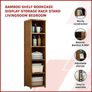 Bamboo 5-Shelf Bookcase - Tall Display Storage Rack Stand for Living Room, Bedroom, Office or Home V63-838221