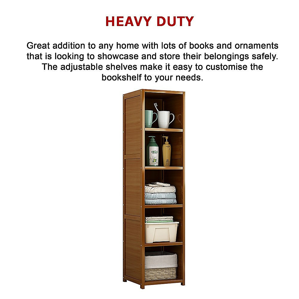 Bamboo 5-Shelf Bookcase - Tall Display Storage Rack Stand for Living Room, Bedroom, Office or Home V63-838221