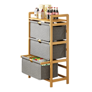 Bamboo Shelf with Storage Hamper - Wooden Organiser with 3 Laundry Bags V63-838251