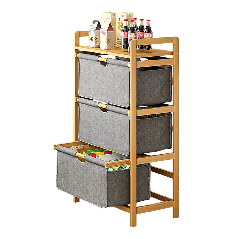 Bamboo Shelf with Storage Hamper - Wooden Organiser with 3 Laundry Bags V63-838251
