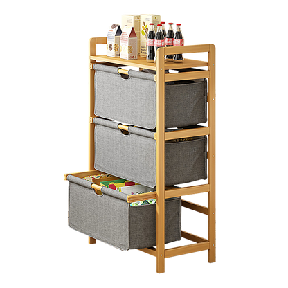 Bamboo Shelf with Storage Hamper - Wooden Organiser with 3 Laundry Bags V63-838251
