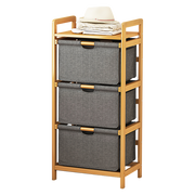 Bamboo Shelf with Storage Hamper - Wooden Organiser with 3 Laundry Bags V63-838251