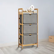 Bamboo Shelf with Storage Hamper - Wooden Organiser with 3 Laundry Bags V63-838251