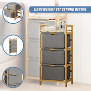 Bamboo Shelf with Storage Hamper - Wooden Organiser with 3 Laundry Bags V63-838251