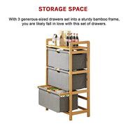 Bamboo Shelf with Storage Hamper - Wooden Organiser with 3 Laundry Bags V63-838251