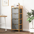 Bamboo Shelf with Storage Hamper - Wooden Organiser with 4 Laundry Bags V63-838261