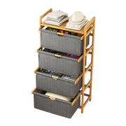 Bamboo Shelf with Storage Hamper - Wooden Organiser with 4 Laundry Bags V63-838261