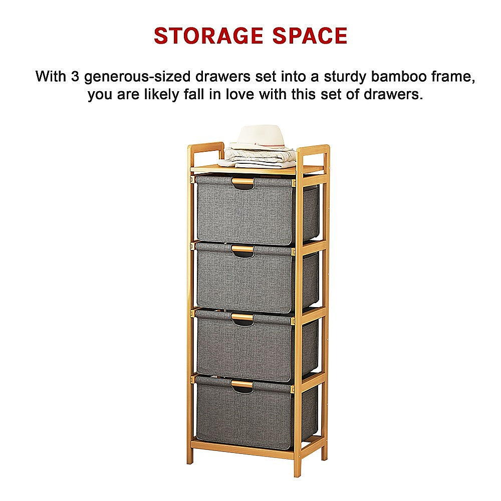 Bamboo Shelf with Storage Hamper - Wooden Organiser with 4 Laundry Bags V63-838261