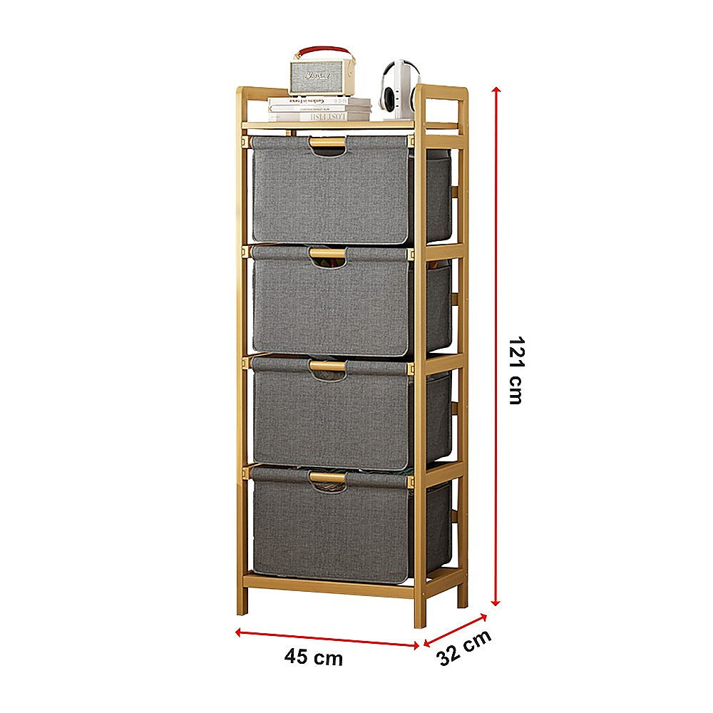 Bamboo Shelf with Storage Hamper - Wooden Organiser with 4 Laundry Bags V63-838261