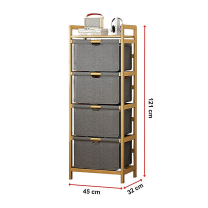 Bamboo Shelf with Storage Hamper - Wooden Organiser with 4 Laundry Bags V63-838261