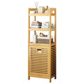 Bamboo 2-in-1 Laundry Hamper Side Table with 2 Shelves and Clothes Basket V63-838291