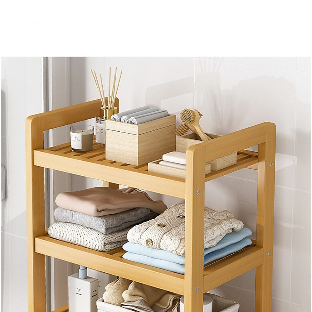 Bamboo 2-in-1 Laundry Hamper Side Table with 2 Shelves and Clothes Basket V63-838291