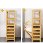 Bamboo 2-in-1 Laundry Hamper Side Table with 2 Shelves and Clothes Basket V63-838291