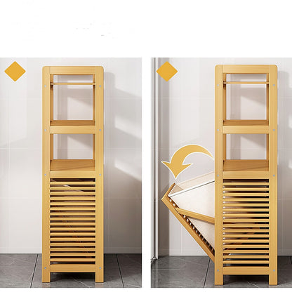 Bamboo 2-in-1 Laundry Hamper Side Table with 2 Shelves and Clothes Basket V63-838291