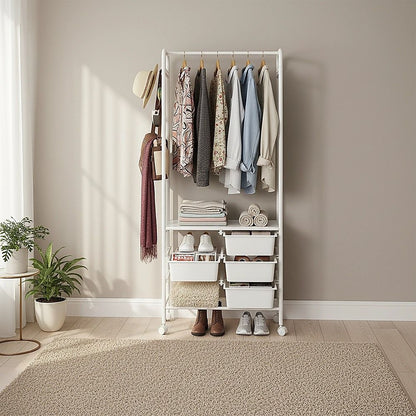 Metal Open Wardrobe Modern Storage Cabinet Tall Clothes Drawers Hanger Coat Rack V63-838301