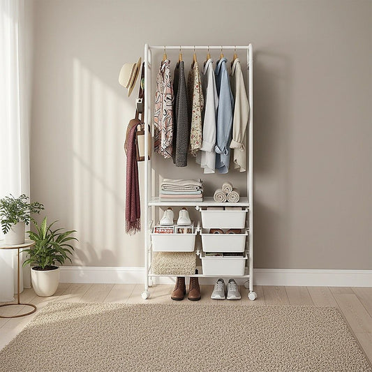 Metal Open Wardrobe Modern Storage Cabinet Tall Clothes Drawers Hanger Coat Rack V63-838301