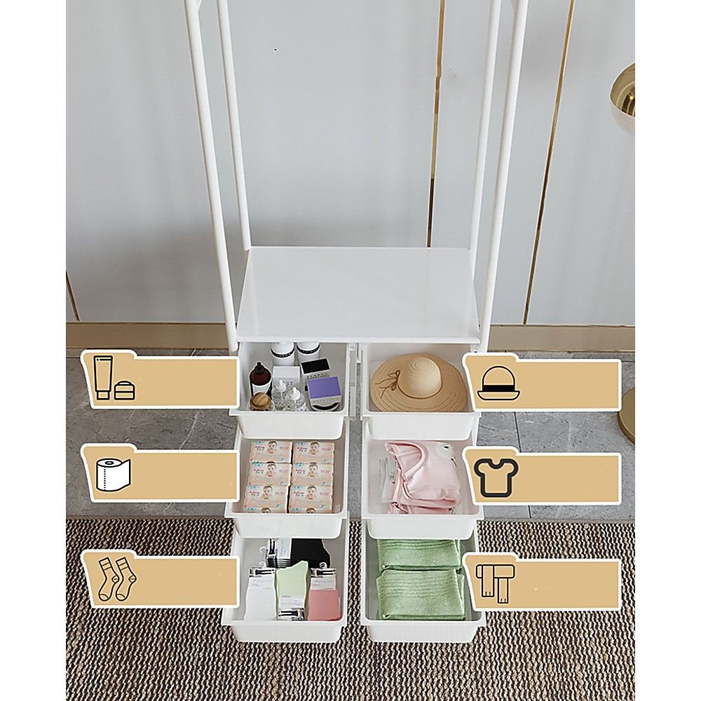 Metal Open Wardrobe Modern Storage Cabinet Tall Clothes Drawers Hanger Coat Rack V63-838301