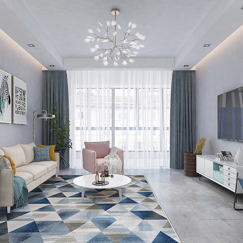 200x300cm Large Floor Blue Triangle Rug - Modern Area Carpet for Bedroom & Lounge V63-838341