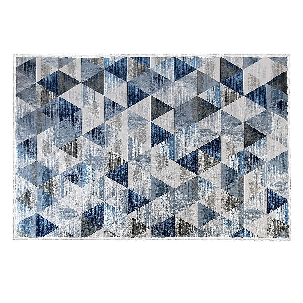 200x300cm Large Floor Blue Triangle Rug - Modern Area Carpet for Bedroom & Lounge V63-838341