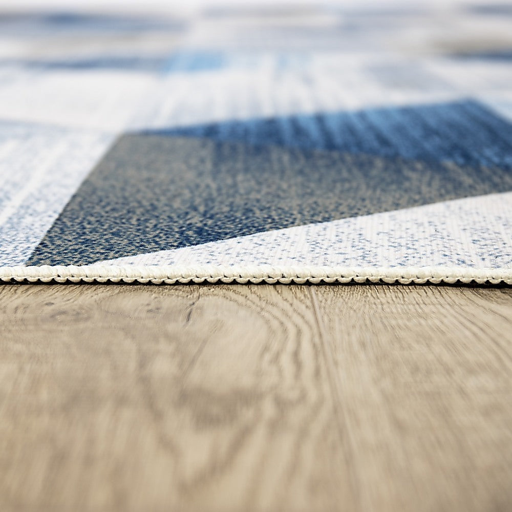 200x300cm Large Floor Blue Triangle Rug - Modern Area Carpet for Bedroom & Lounge V63-838341