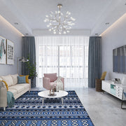 200x300cm Large Floor Blue Ethnic Rug - Modern Area Carpet for Bedroom & Lounge V63-838351