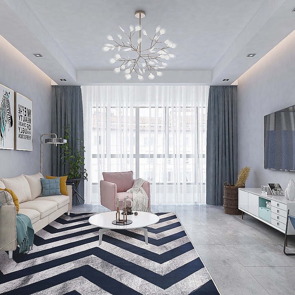 200x300cm Large Floor Blue Chevron Stripes Rug - Modern Area Carpet for Bedroom & Lounge V63-838381