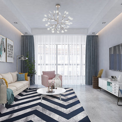 200x300cm Large Floor Blue Chevron Stripes Rug - Modern Area Carpet for Bedroom & Lounge V63-838381