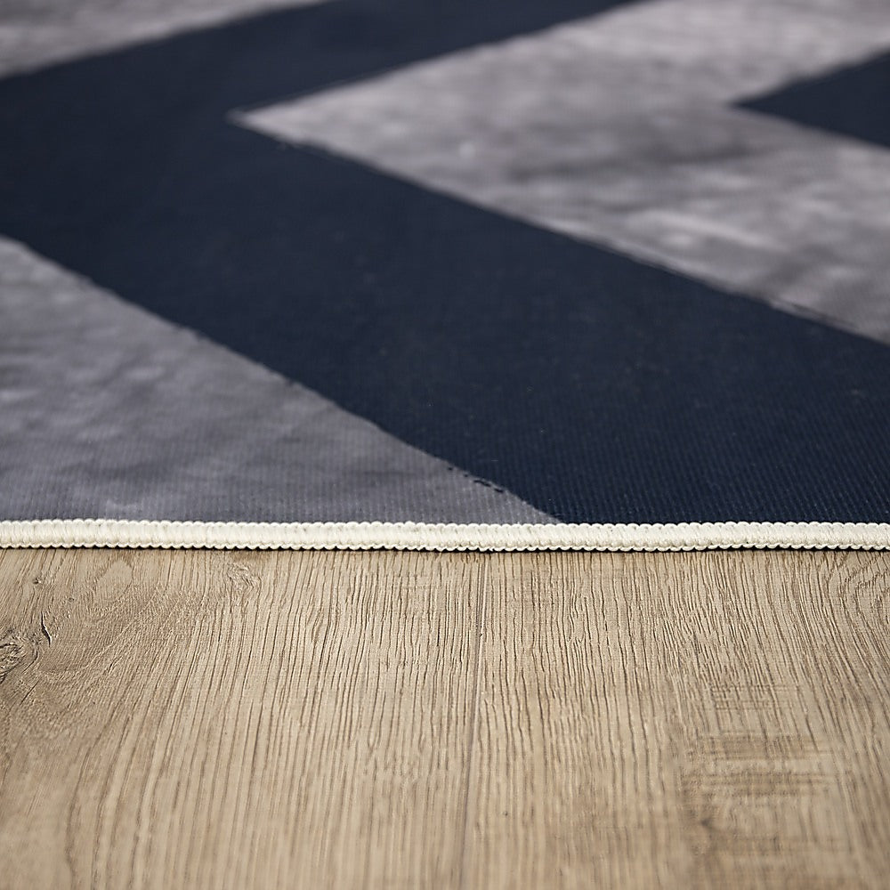 200x300cm Large Floor Blue Chevron Stripes Rug - Modern Area Carpet for Bedroom & Lounge V63-838381