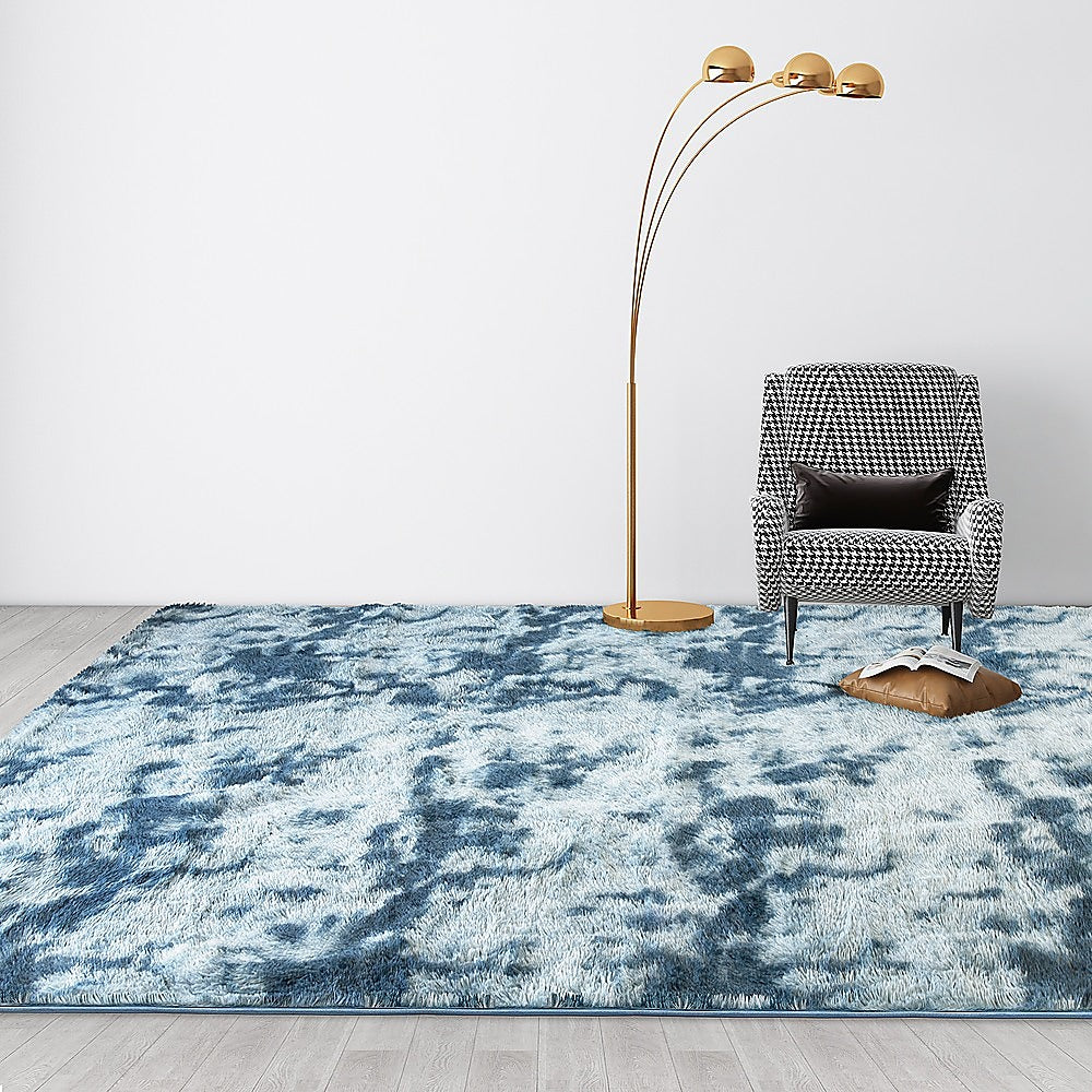 200x300cm Large Floor Soft Blue Fluffy Rug - Modern Area Carpet for Bedroom & Lounge V63-838391