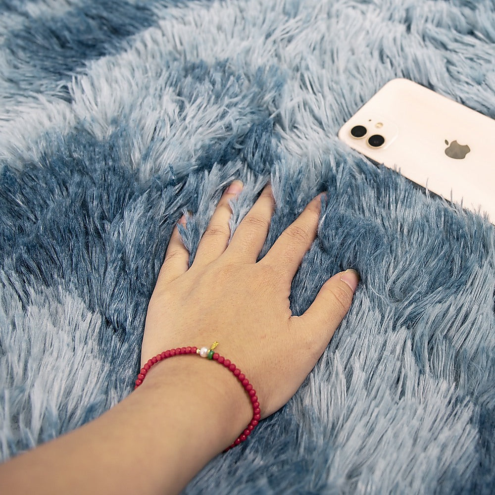 200x300cm Large Floor Soft Blue Fluffy Rug - Modern Area Carpet for Bedroom & Lounge V63-838391
