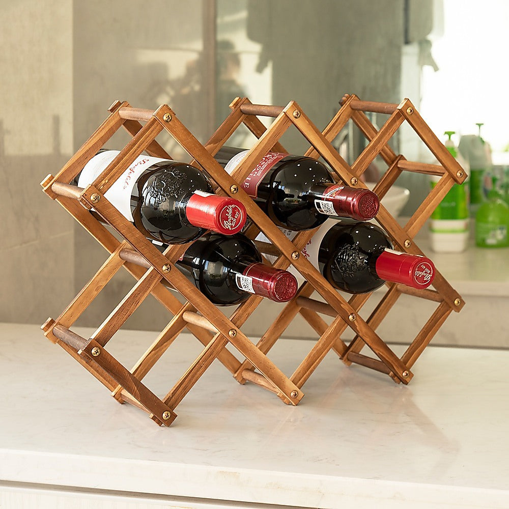 Wooden Wine Rack Freestanding 10 Bottles Countertop Storage V63-838441