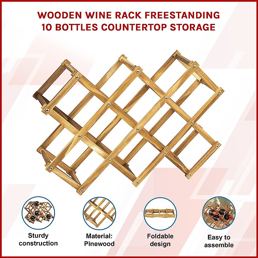 Wooden Wine Rack Freestanding 10 Bottles Countertop Storage V63-838441