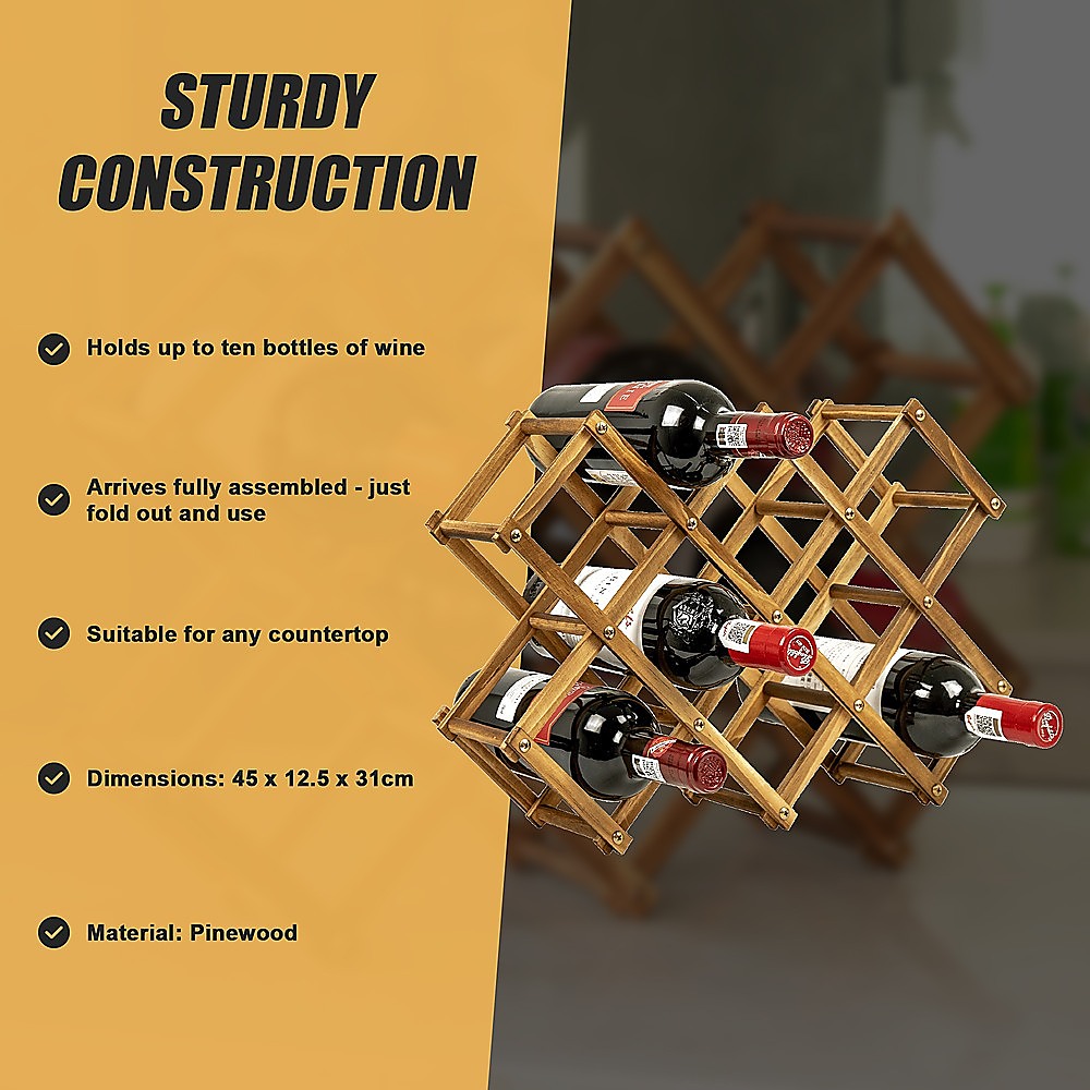 Wooden Wine Rack Freestanding 10 Bottles Countertop Storage V63-838441