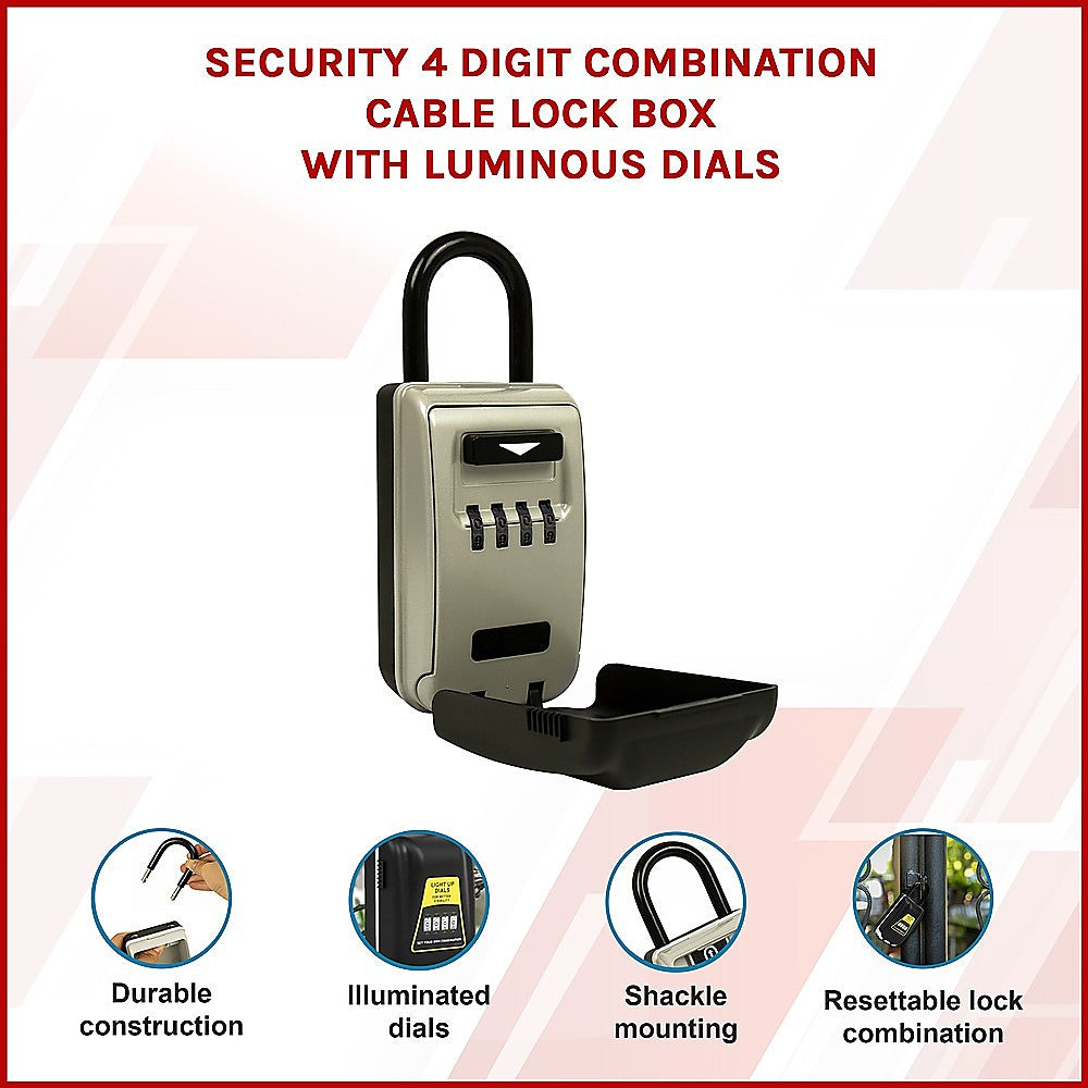 Security 4 Digit Combination Cable Lock Box With Luminous Dials V63-838461