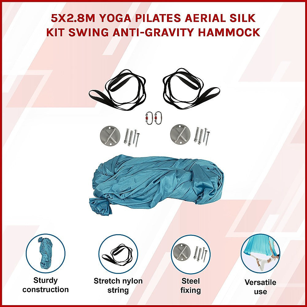 5x2.8m Yoga Pilates Aerial Silk Kit Swing Anti-Gravity Hammock V63-838491