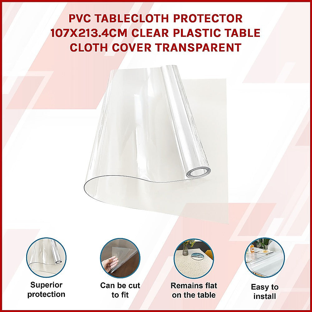 PVC Tablecloth Protector 107X213.4CM Clear Plastic Table Cloth Cover Transparent V63-838511