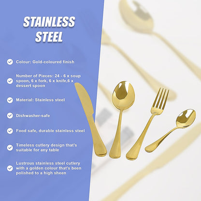 24-piece Gold Cutlery Flatware Stainless Steel Silverware Set Reflective Mirror Finish V63-838571