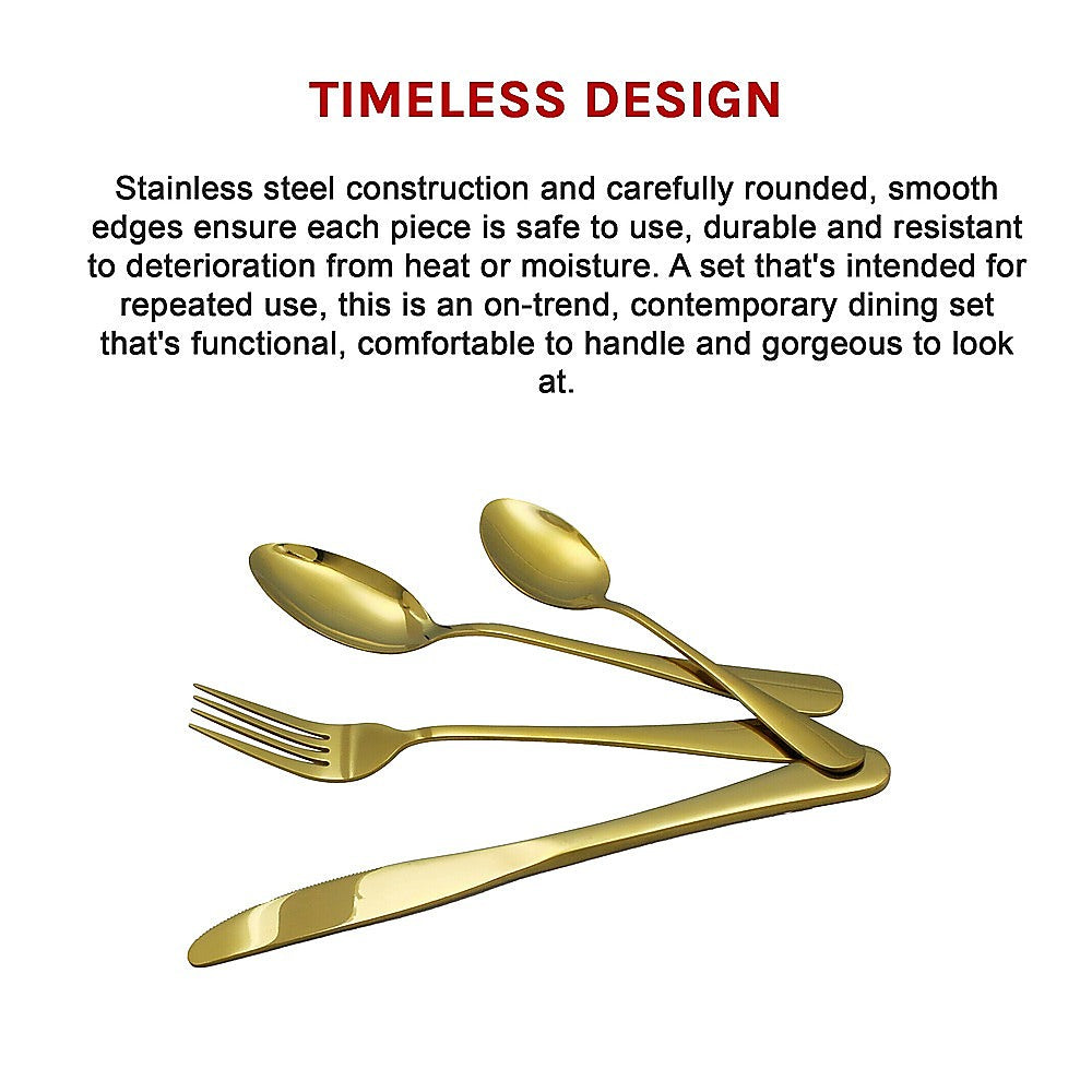 24-piece Gold Cutlery Flatware Stainless Steel Silverware Set Reflective Mirror Finish V63-838571