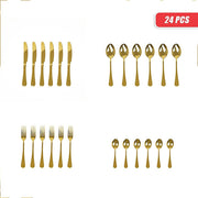 24-piece Gold Cutlery Flatware Stainless Steel Silverware Set Reflective Mirror Finish V63-838571