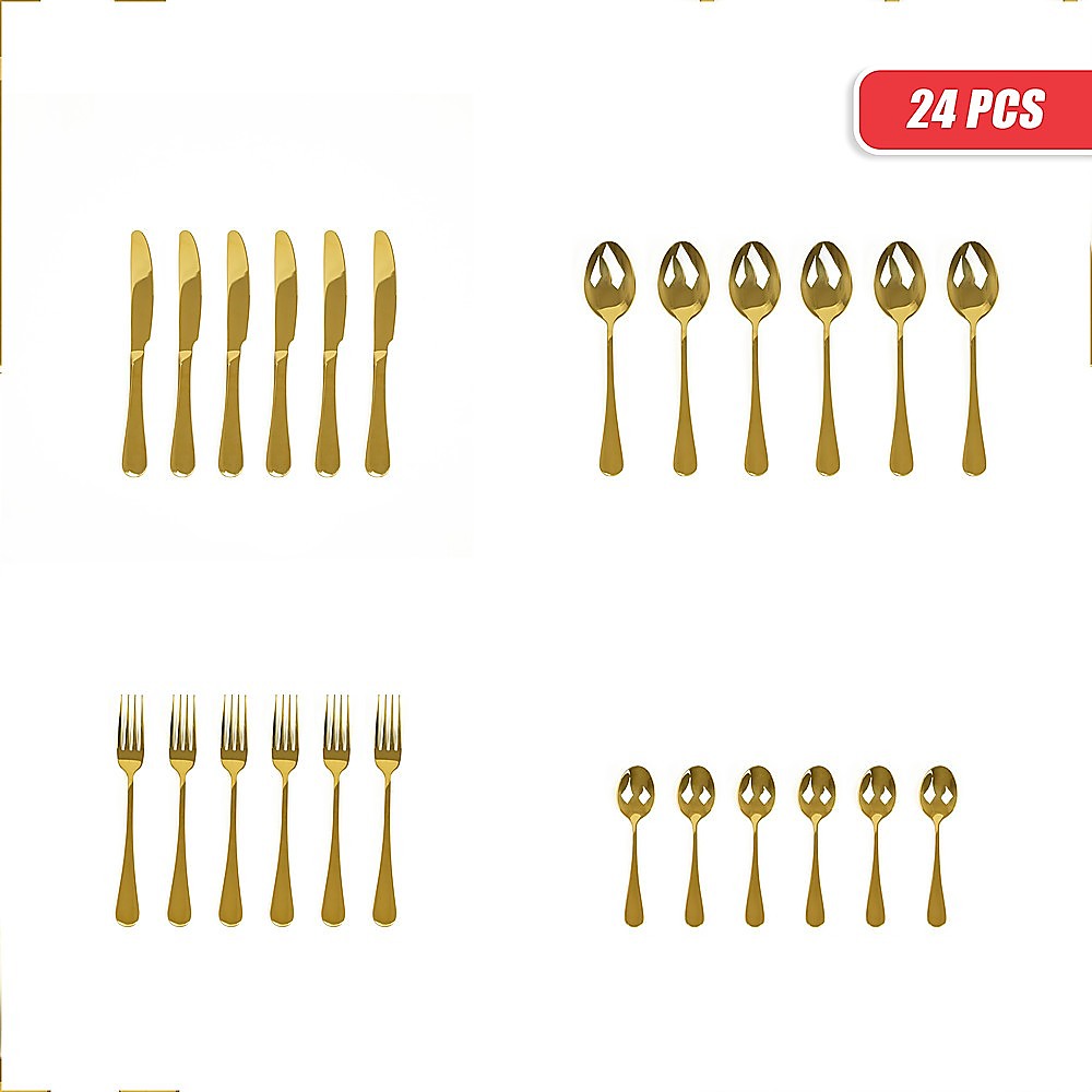 24-piece Gold Cutlery Flatware Stainless Steel Silverware Set Reflective Mirror Finish V63-838571